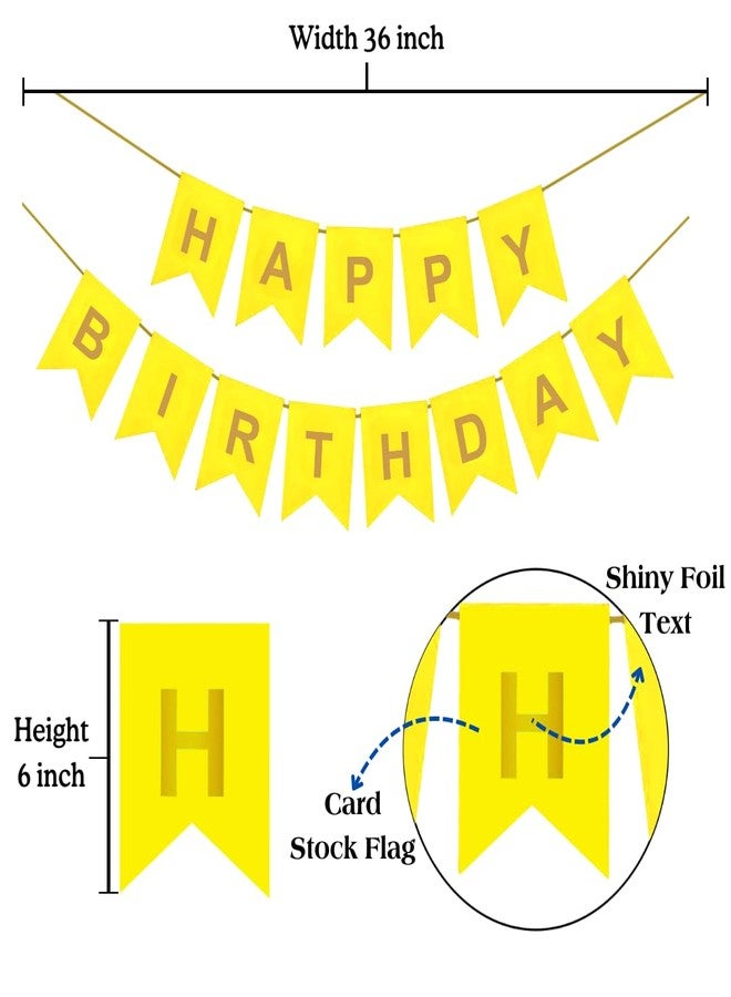 Flyloons Happy Birthday Banner With Foil Curtain Yellow for Boys Girls Kids Men Women Decorations Decor Celebration Kit Items Set Combo Without Balloons - Image 4